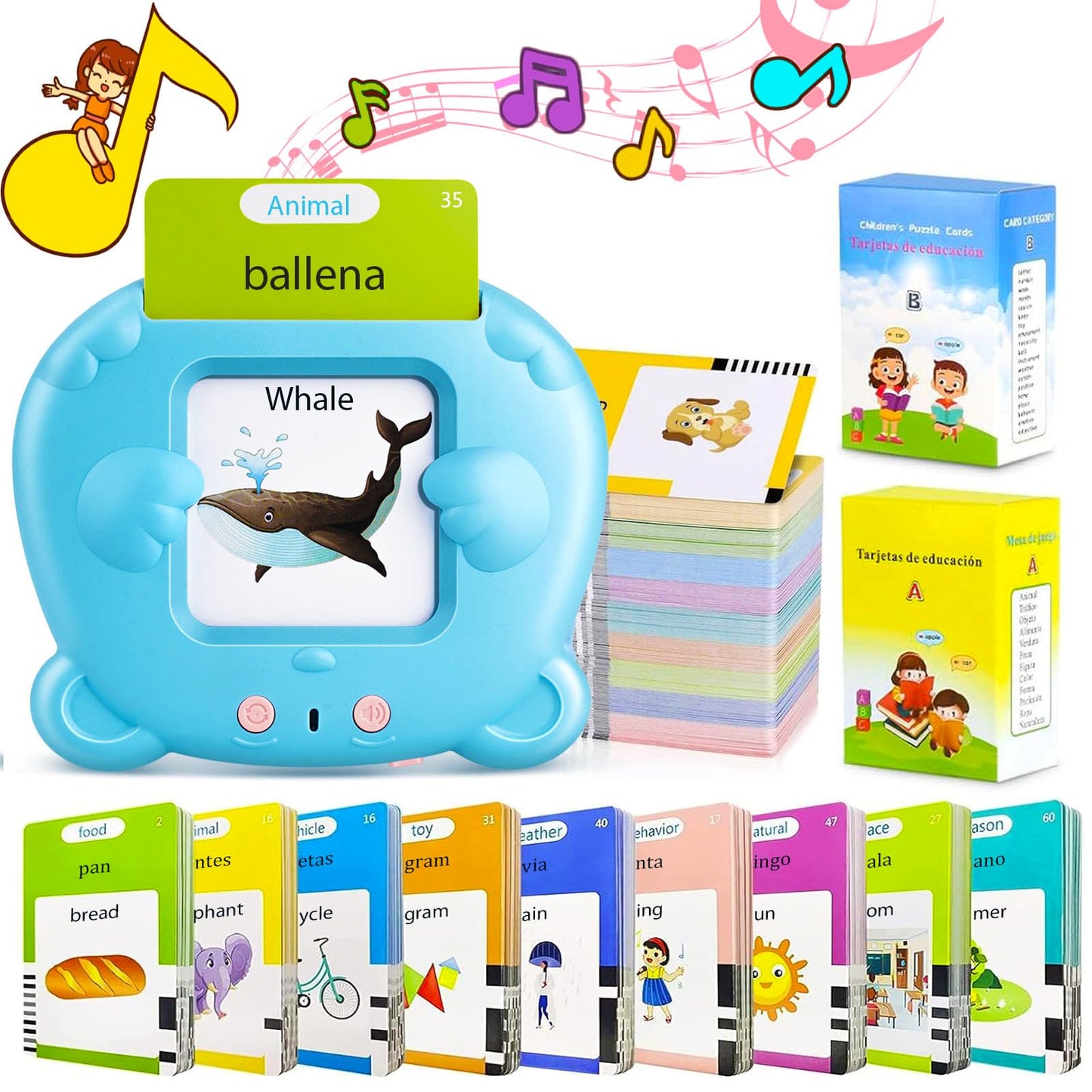 Spanish & English Talking Flash Cards for Toddlers, 510 Sight Words Bilingual Flash Cards, ABC & Number Learning Toys, Montessori Toys, Speech Therapy Toys, Children's Sensory Preschool Birthday Gifts