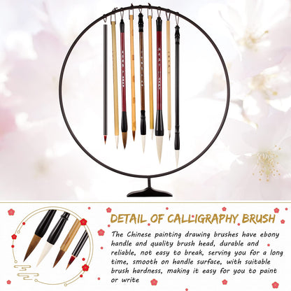 Marspark 12 Pieces Chinese Calligraphy Brushes Painting Writing Watercolor Ink Brushes Set for Kanji Japanese Sumi Drawing with Roll-up Holder