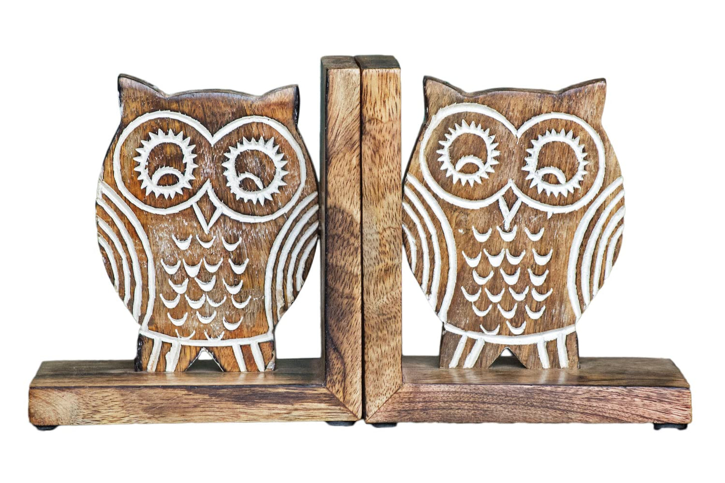 eTroves Wood Bookends for Shelves. Decorative Wooden Owl Bookend for Heavy Books, White Wood, 6 Inch