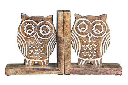 eTroves Wood Bookends for Shelves. Decorative Wooden Owl Bookend for Heavy Books, White Wood, 6 Inch
