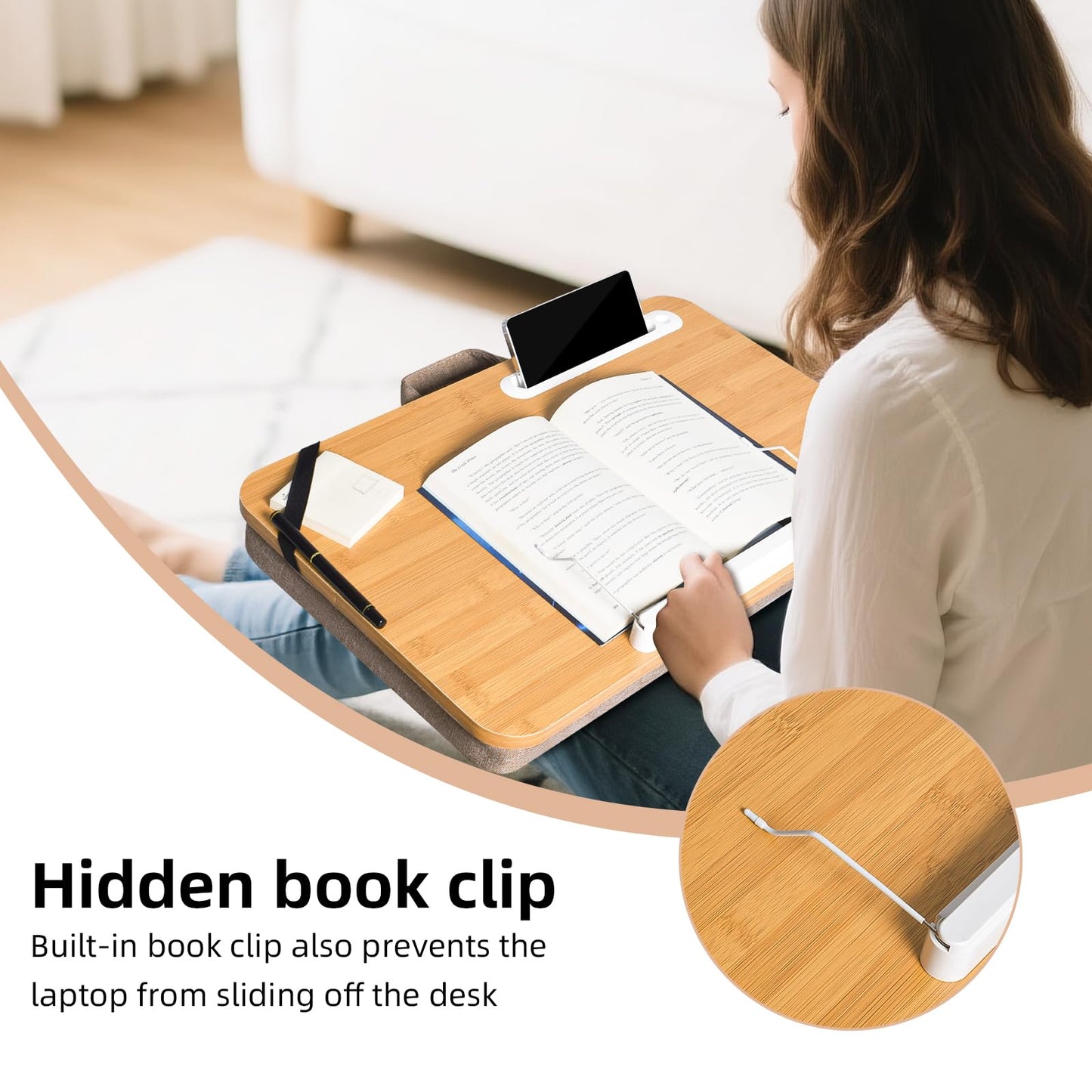 wishacc Portable Lap Desk Tray, Natural Wood, Large 21.1 x 12.9 Inch, for Home Office