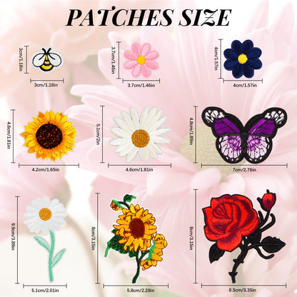 RETON 72 Pcs Embroidered Iron On Patches for Clothing, Butterfly Flower Iron On Patches Set, Bee Rose Daisy Embroidered Patches, Applique Patches for Clothes, Jackets, Jeans, Backpacks