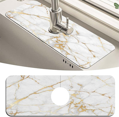 MCALK Marble White Kitchen Sink Faucet Mat Splash Guard, Absorbent Quick-Dry
