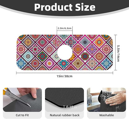 Boho Mandala Bohemian Floral Kitchen Sink Splash Guard Faucet Mat Super