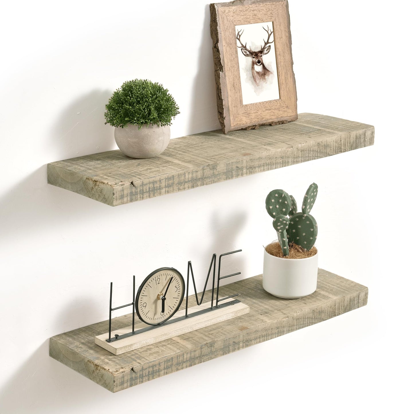 Axeman 24 Inch Rustic Wooden Floating Shelves for Wall|Solid Reclaimed Wood Wall Mounted Shelves with Invisible Brackets for Books Bathroom Kitchen Storage|8 Inch Deep|2 Pack, Grey