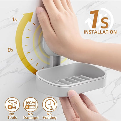 LEVERLOC Soap Dish Holder for Shower Suction Cup Wall Mounted Self Draining
