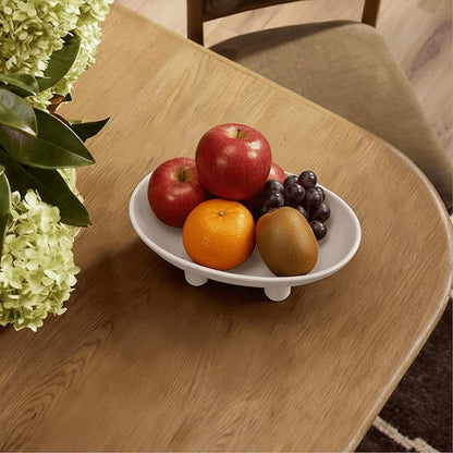 Three-Leg Ceramic Fruit Bowl, 10 Inch Oval Serving Dish for Kitchen Counter, Candy or Key Holder, Home Decor Accent White