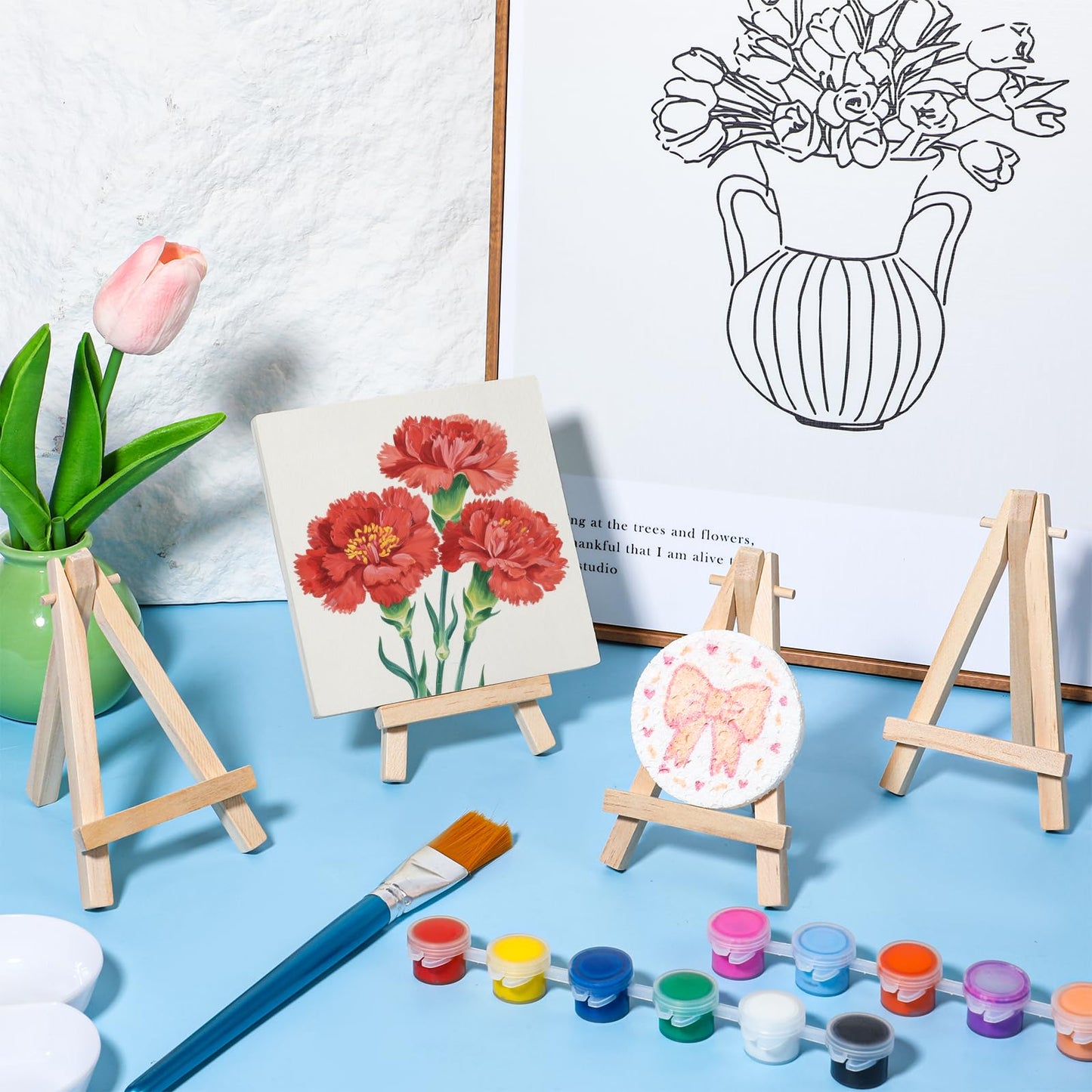 60 Pack 5 Inch Mini Wood Display Easel Artist Small Wooden Easel Stand Natural Wooden Mini Easels A-Shaped Small Wood Easels for Card Artist Photos Tabletop Phone Wedding