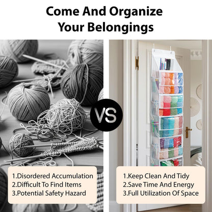 Bounlgsr 6 Large Hanging Yarn Storage Organizer with Double Zippers,10 Side Pockets, Large Capacity Knitting Needle Organizer, Over Door Yarn Organizer for Knitting Needles and Yarn