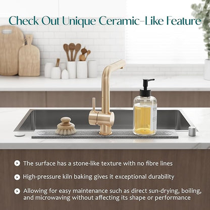 Stone Kitchen Sink Faucet Mat, Premium Upgraded Diatomite Drying Stone Mat &