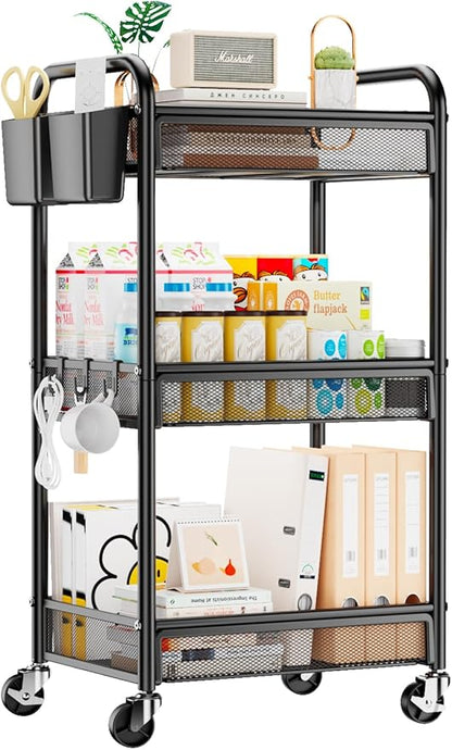 YASONIC 3 Tier Rolling Cart – Metal Utility Storage Carts