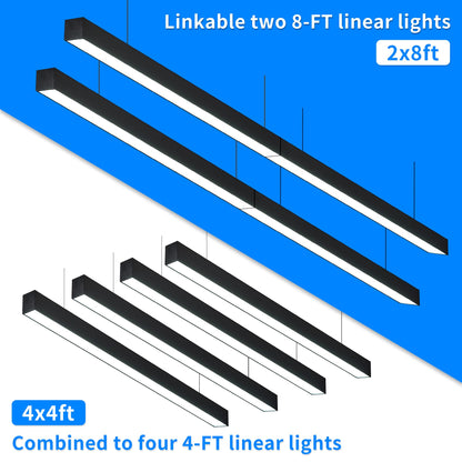 4FT LED Linear Light Fixture, 50W Dimmable Linkable Lights, 3000k-6500K Adjustable Color Temperature Hanging Lighting, Modern Suspended Lamp with APP & Remote Control for Shop Gym Office, 4 Packs