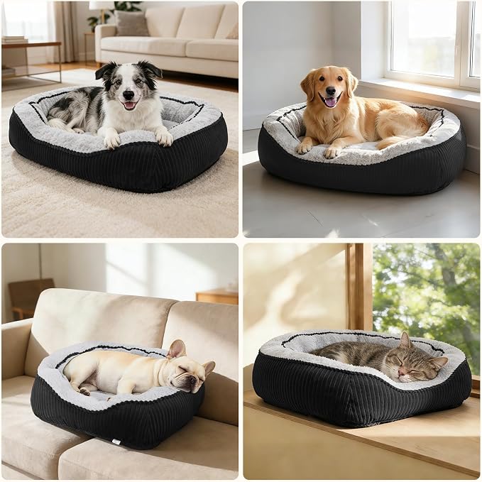 Dog Beds for Small Medium Large Dogs & Cats. Washable Pet Bed, Orthopedic Dog Sofa Bed, Soft Calming Sleeping Warming Puppy Bed (Black, Large-(30’’x 24’’x 9’’))