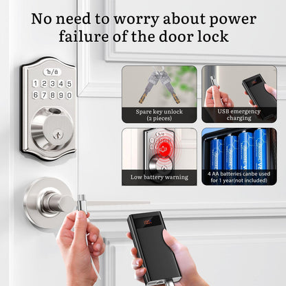 keyless Entry Door Lock deadbolt with Handle Set- Front Door Fingerprint Smart Locks with 2 Lever Handles-Keypad Code Deadbolt -App Control,Auto Lock,Easy to Install