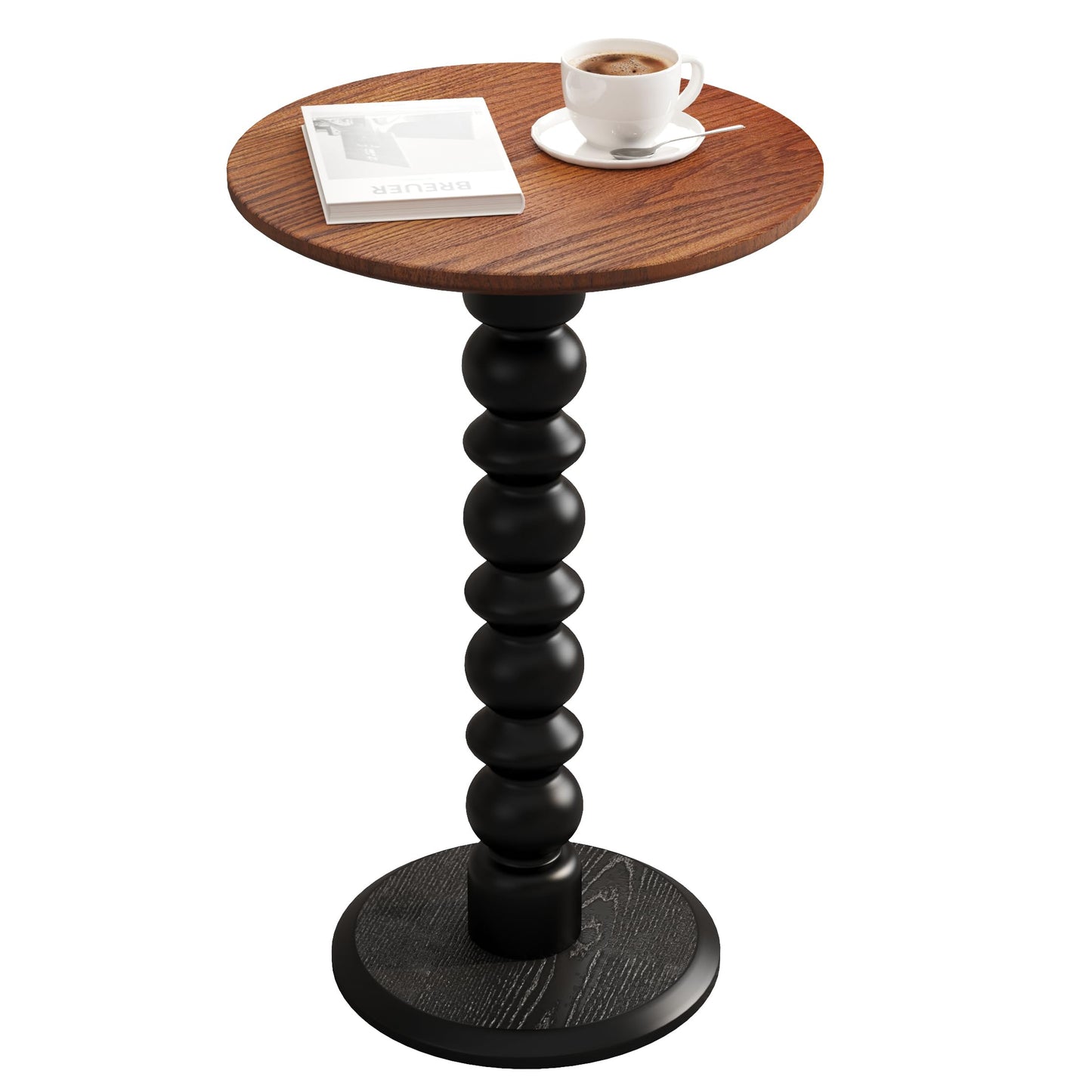 zaowofires Solid Wooden Round Side Table(Walnut/Black, 11.8" W*21.65" H)