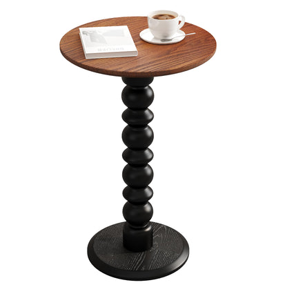 zaowofires Solid Wooden Round Side Table(Walnut/Black, 11.8" W*21.65" H)