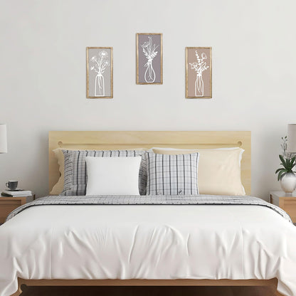 Pigort 3 Pieces Wooden Framed Floral Wall Arts - Farmhouse Flower Wall Art Natural Themed Home Wall Decors for Living Room Bedroom Dining Room Office 7.8x15.7 Inch (Retro)