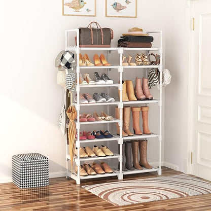 ROJASOP White Shoe Rack, Tall Metal Shoe Rack Organizer