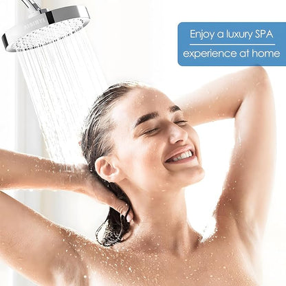 High Pressure Rainfall Shower Head, 6 Inches Showerhead with Perfect Adjustable Replacement, Removable Restrictor, Easy Installation for Your Bathroom Shower Heads (Chrome Plated + Shower Arm)