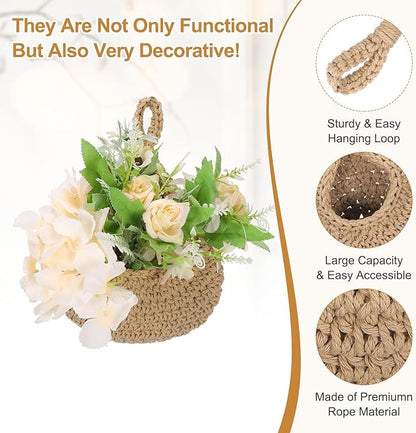 uxcell Hanging Fruit Baskets for Kitchen, Hand-Woven Wall Hanging Storage Jute
