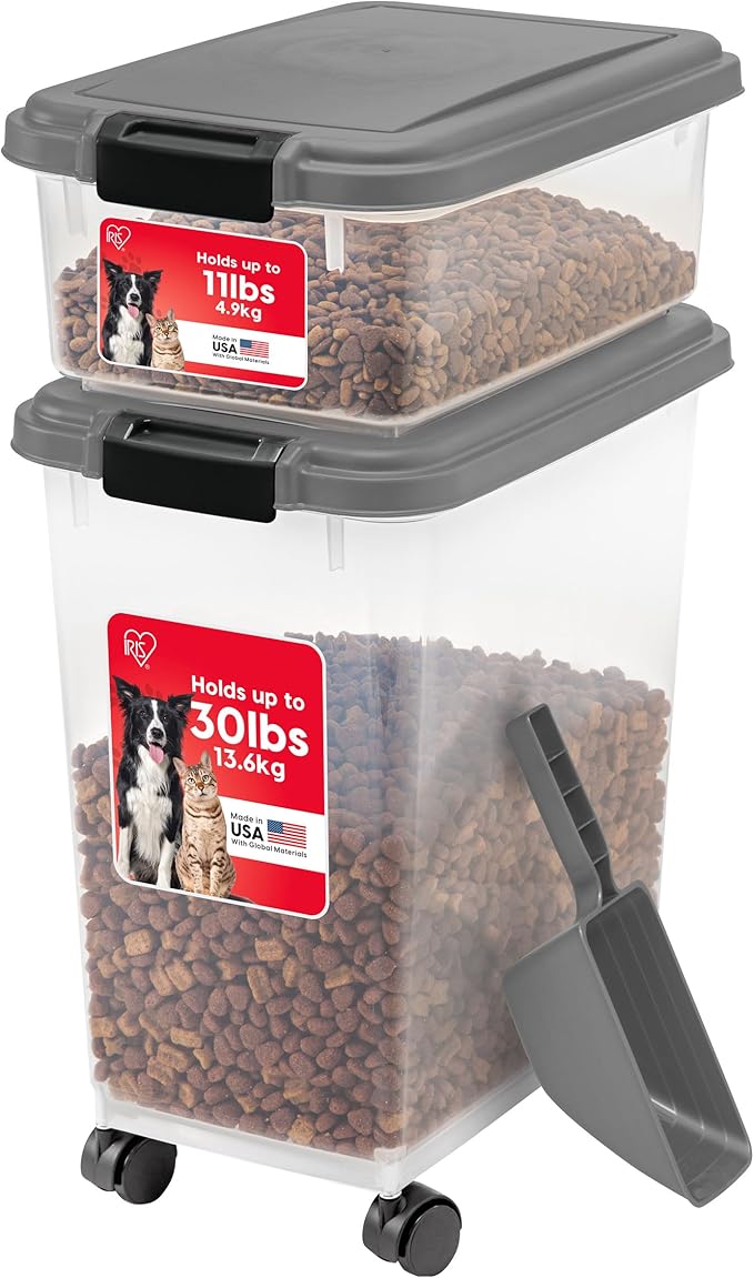 IRIS USA 30 lbs & 11 lbs Combo Airtight Dog Food Storage Container, Stackable