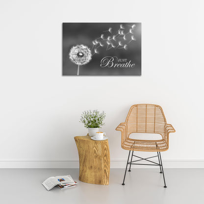 SKASNFAI Black and White Dandelion Zen Wall Art Canvas Just Breathe Motivation Positive Picture Art Print for Spa Yoga Meditation Wall Decor Ready to Hang (12L x 16W)
