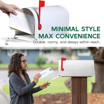 BlissBoard White Mailboxes for Outside Post Mount, Galvanized Steel Metal Mailbox, Standard Size, 20 x 8.7 x 6.7 Inches
