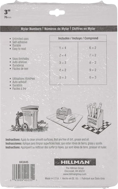 Hillman 843445 Reflective Adhesive Mailbox Number Pack, 3", Black and White