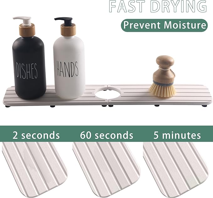 20inch x 4inch Kitchen Sink Faucet Mat, Water Absorbing Stone Faucet Splash