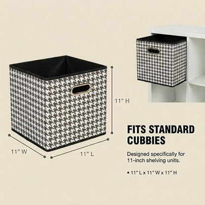 Household Essentials Foldable Fabric Storage Cubes 6-Pack – 11x11x11 Stackable Non-Woven Bins with Chipboard Sides & Grommet Handles – Closet, Shelf, Nursery, or Office Organizer – Houndstooth