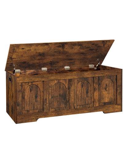 DINZI LVJ Storage Chest, 50” Extra Large Storage Bench with 2 Safety Hinges, Wooden Toy Box with Flip-Top, Large Trunk for Living Room, Playroom, Easy Assembly, Rustic Brown