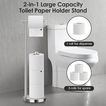 Toilet Paper Holder Stand, Bathroom Toilet Paper Stand with Large Reserve, Non Tipping Weighted Free Standing Toilet Paper Holder, Rustproof & Anti-Corrosion Chrome Toilet Paper Holder Free Standing
