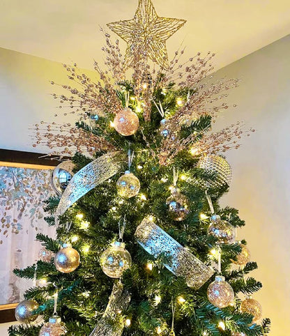 Sggvecsy 20 Pack Artificial Glitter Berry Stem Ornaments 17 Inches Fake Christmas Picks Decorative Glitter Sticks for Christmas Tree DIY Wreath Crafts Gift Fireplace Holiday Home Decor (Champagne)
