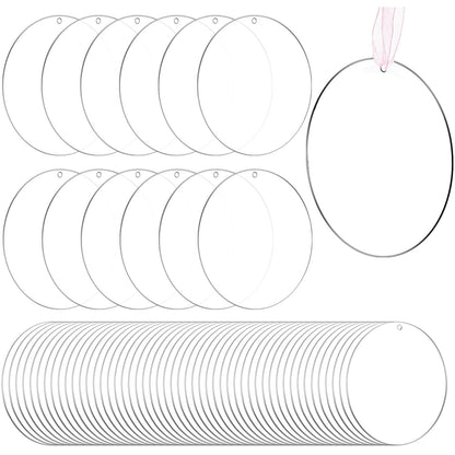 Mezchi 100 Pcs 4 Inch Round Acrylic Blanks Ornament, Clear Disc Circle with Holes, Acrylic Keychain Blanks for DIY Projects, Vinyl, Christmas Decor, Engraving, Painting, Monthly Milestones