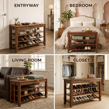 Drogenble Shoe Rack Bench with Lift-Top Storage,3-Tier Shoe Storage Bench with Wooden Seat,550lbs Heavy Duty Entryway Bench for Hallway,Foyer,Front Door,Closet,Shoe Organizer Bench,39.4"