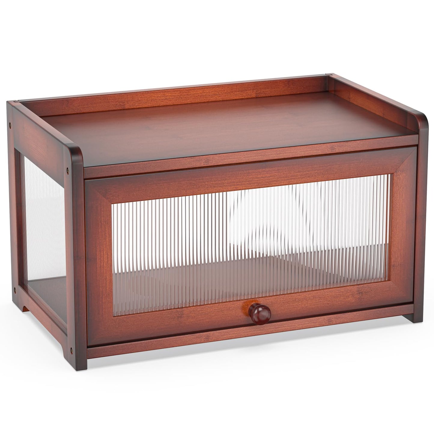 BAMBANG Bamboo Bread Box for Kitchen Countertop, Extra Large Farmhouse Bread Box with 4-Side Clear Panels, Wooden Bread Storage Container for Homemade Bread, Brown