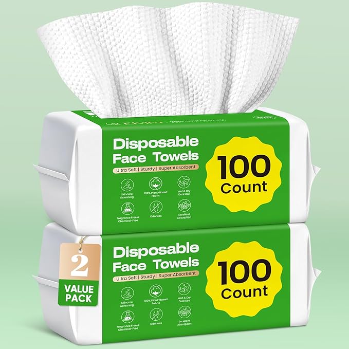 Elvira 200 Count Disposable Face Towels, Biodegradable Skincare Facial