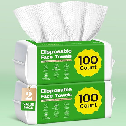 Elvira 200 Count Disposable Face Towels, Biodegradable Skincare Facial