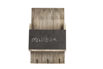 Wallcharmers Rustic Wall Mount Mail Organizer with Chalkboard, Key Hooks, Wood and Metal Construction