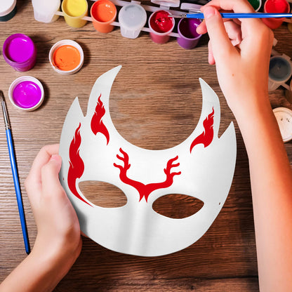 Elcoho 24 Pieces White Paper Masks Half Face Masquerade Masks DIY Hand Painted Mask with Tether Paints Brushes Mardi Gras Mask for Halloween, Cosplay Party