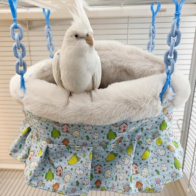 2 in 1 Warm Bird Carrier Bag, Bird Hammock Bed for Cage, Winter Travel Bag, Portable Parrot Outing Bag for Lovebird, Budgie, Conure, Quaker, Small Medium Birds (Pink,Medium)