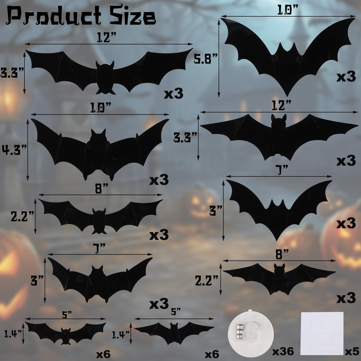 Ghost Garland&Light Up Halloween Bat Wall Decor