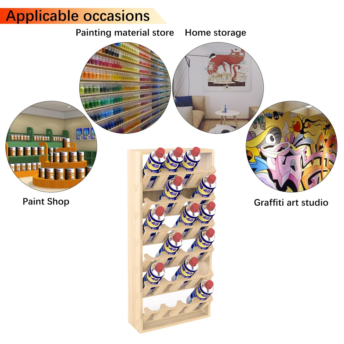foriy 24 Can Spray Paint Holder – 6-Tier Wooden Aerosol Organizer Rack Wall Mounted Spray Can Organizer for Lubricant, Oil, Garage, Workshop, Craft Room, Space Saving Storage (14.2" L x 5" W x 30" H)