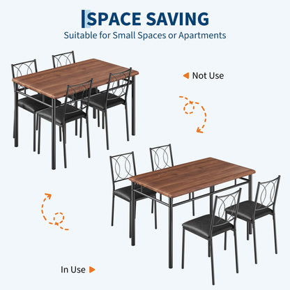 IDEALHOUSE Space-Saving 5-Piece Dining Table Set for 4 – Farmhouse Wooden Table with Upholstered Chairs – Compact Dining Furniture for Small Spaces, Easy to Clean – Walnut Color