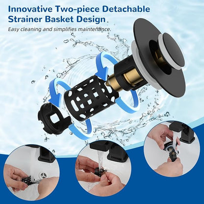 Hibbent 2 Pack 3 in 1 Bathroom Sink Drain Strainer, Universal Pop Up Stopper