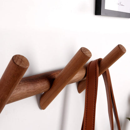 YOYAI Wood Coat Hooks Wall Mounted Hat Rack Tower Hanger Wall Hooks Decorative Hanger with Pegs Entryway Bedroom Bathroom（Black Walnut，3 Hooks）