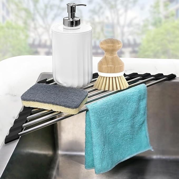 Corner Dish Drying Rack, Kitchen Sink Caddy Sponge Holder, Triangle Over The