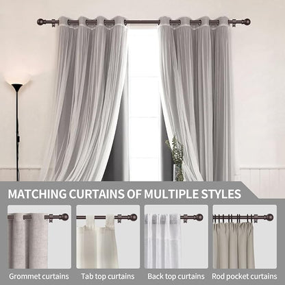 Thestoa Brown Curtain Rods for Windows 48 to 84-92 Inch, Stainless Steel Long Curtain Rods for Bedroom, Living Room, Kitchen, Farmhouse, Outdoor Brown