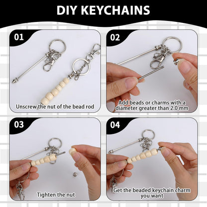 Sploziia 24Pcs Beadable Keychain Bars Bead Keychain Making Kit Gold Beadable Keychains Beaded Items DIY Pendant Metal Blank Key Chain Accessories Bulk for DIY Crafts Jewelry Making Gift