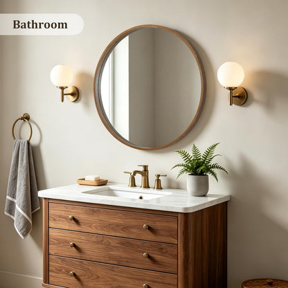 HOMECOOKIN Round Wood Mirror 28 inch Circle Mirror, Rustic Farmhouse Wooden Framed Decorative Wall Decor, Vanity Wall Mirror for Bathroom, Bedroom, Entryway, Living Room (Walnut)
